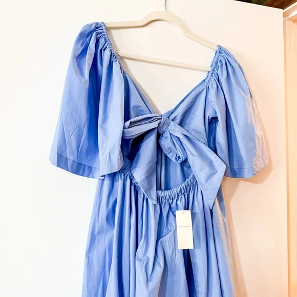 Abercrombie & Fitch Angel Sleeve Twist Front Midi Dress Blue Size Medium Petite - Picture 8 of 11